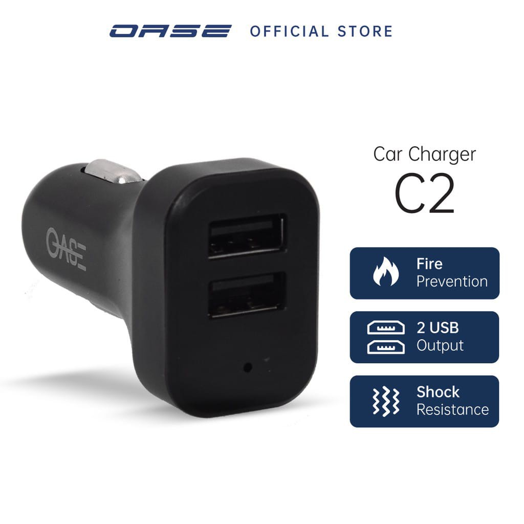 Car Charger Oase C2 2 USB MAX 5V3.2A KEPALA CHARGER UNTUK MOBIL 2 USB OUTPUTS RESMI Car Charger