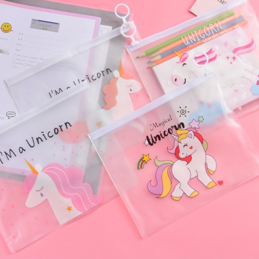 TEMPAT PENSIL TRANSPARAN / ZIPPER BAG UNICORN / POUCH TRANSPARAN MOTIF UNICORN