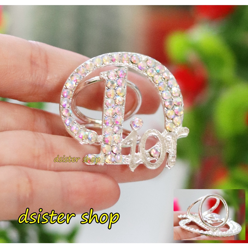 Bros Cincin Part 1 Ring Hiasan Aksesoris Syal Hijab HURUF Permata Hitam Putih-D Slvr PrmataPelangi