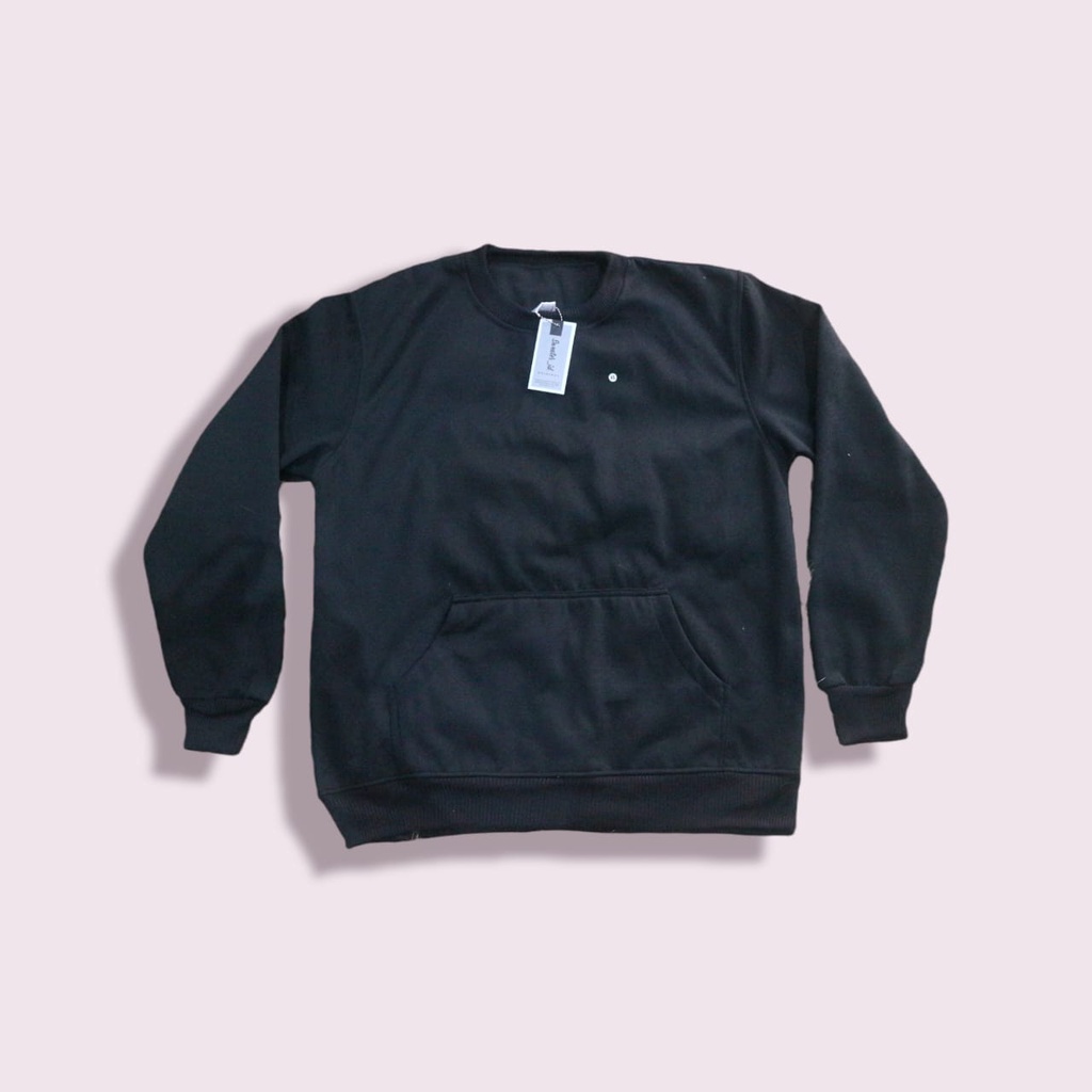 SWEATER_ID Basic Sweater Crewneck Hitam Unisex Ada Kantong Saku Depannya