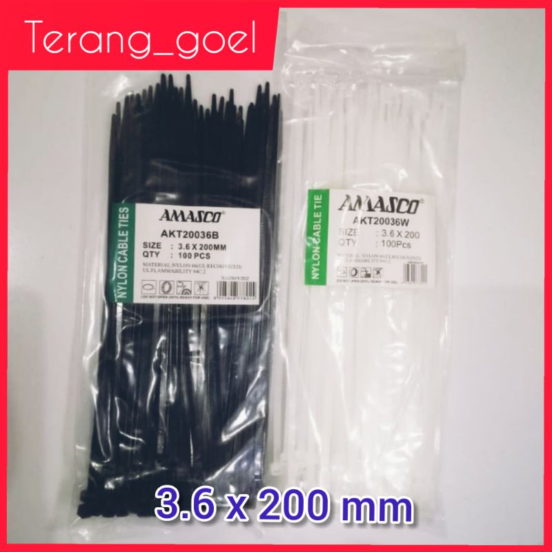 Amasco Kabel Ties 3,6 x 200mm ( 20 CM ) Quantity 100 Putih dan Hitam / Kabel Ties