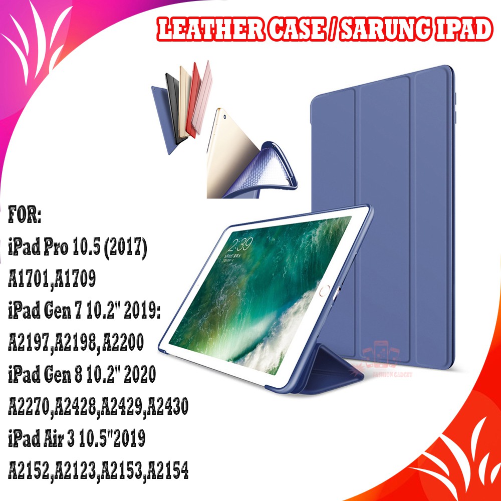 Leather Case for iPad Pro 10.5 inch 2017 A1701 A1709 / iPad Gen 7 10.2 inch 2019 A2197 A2198 A2200 / iPad Gen 8 10.2 inch 2020 A2270 A2428 A2429 A2430 / iPad Air 3 10.5 inch 2019 A2152 A2123 A2153 A2154 / Sarung Tab Casing Tab Flipcover Tablet