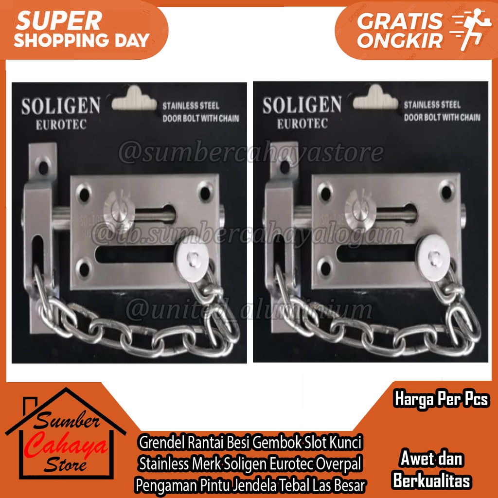 Grendel Rantai Slot Gembok Kunci Besi Stainless Overpall Overfall Operpal Overval Grandel Selot Gdan