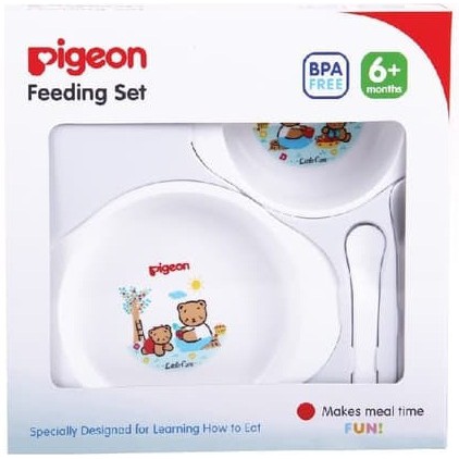 PIGEON FEEDING SET MINI - Paket Tempat Makan Bayi - KEMASAN BARU ! 6M + BPA FREE