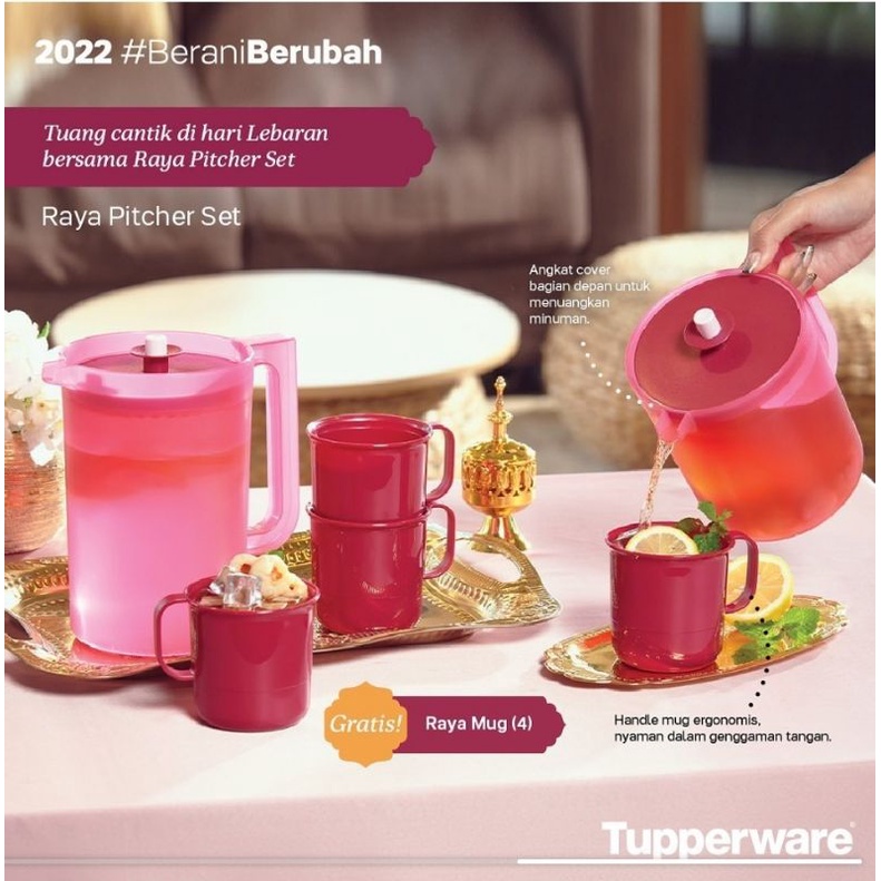 PROMO GIFT  Tupperware 2 Pcs Pitcher Set 2L & 1L - Red // Kettle Teko Water Jug & Cangkir Mug