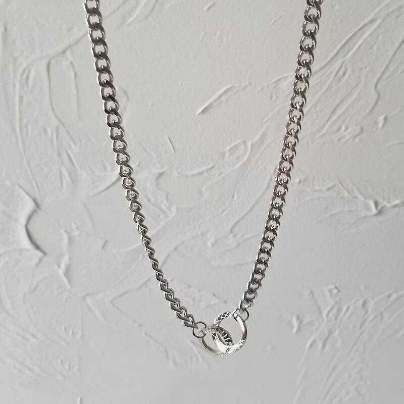 Kalung Rantai Klavikula Bentuk Lingkaran Ganda Bahan Logam Gaya Hip Hop Untuk Perhiasan Wanita