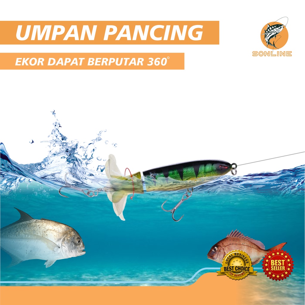 SONLINE Lure Umpan Pancing Ikan 14g/9cm Umpan Casting Putar Ekornya Lure Umpan Memancing Bentuk Ikan Imitasi PE018