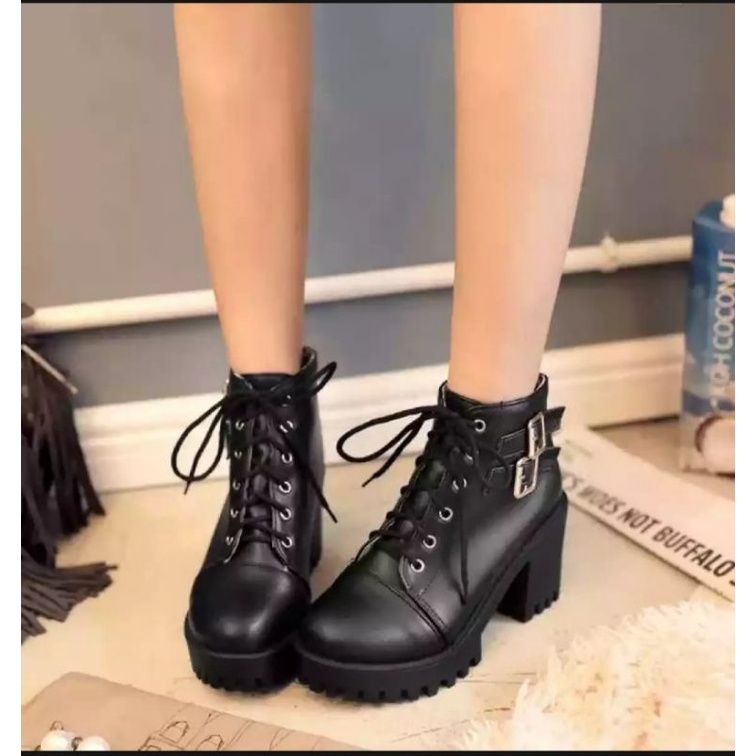 SEPATU BOOTS HEELS WANITA TRENDY-SEPATU BOOTS ZIPPER-SEPATU BOOTS WANITA TERLARIS JF 51 PUTIH