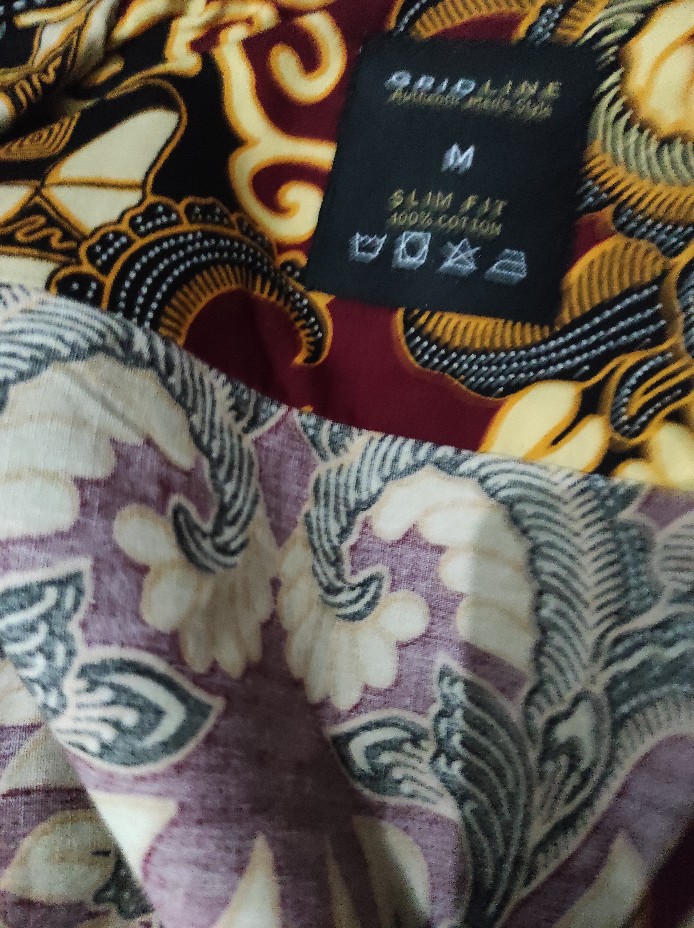 [gridline - Ls029 Blue & Maroon] Kemeja Batik Slimfit Pria Katun Lengan Panjang