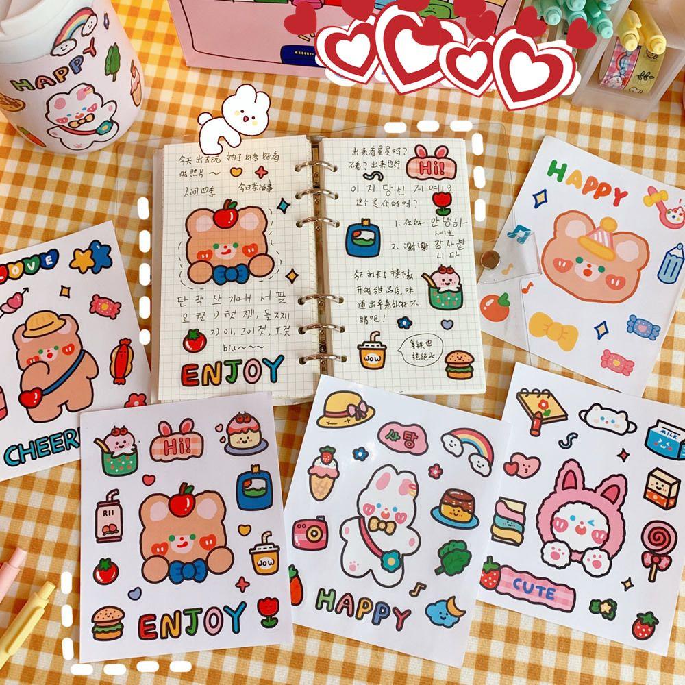Top 1lembar Stiker Cangkir Air Stiker Notebook DIY Kelinci Lucu Kartun Beruang Scrapbooking