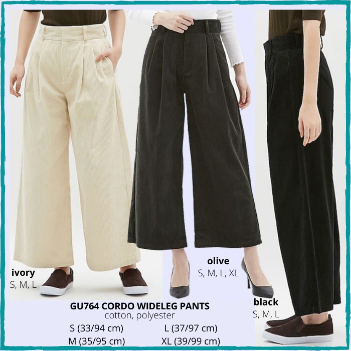 Celana Kulot Wanita Murah GU by Uniqlo 764 Cordo Wideleg Pants 3 Warna