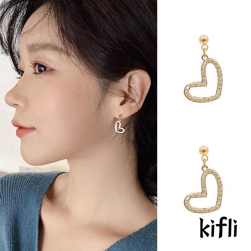 Anting Klip Handmade Desain Hati Hias Full Berlian Untuk Wanita