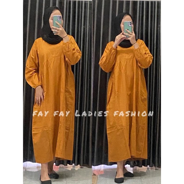 Seika Curve Midi Dress Katun Linen Rami Polos Busui Friendly Resleting Depan