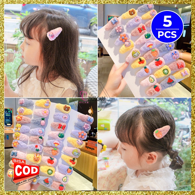 Jepit Rambut Korea Anak Perempuan bahan Bulu Bulu Aksesoris Rambut Wanita Lucu import AK115