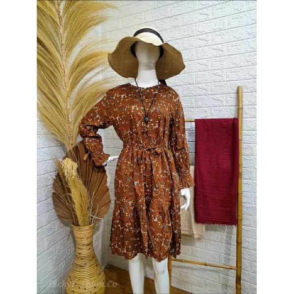 [REALPICT] Tunik Rayon Viscose ruffle motif bunga DICKY FASHION