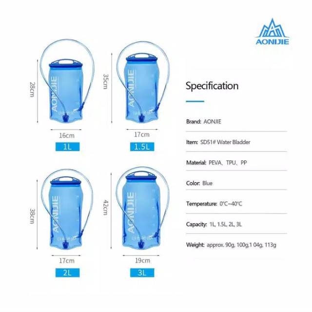 Water bladder Aonijie SD51 1.5L 2L 3L hydration bag Waterbladder kantong air minum