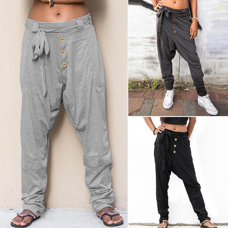 ZANZEA Celana  Panjang  Casual Pinggang Karet dengan Kancing 