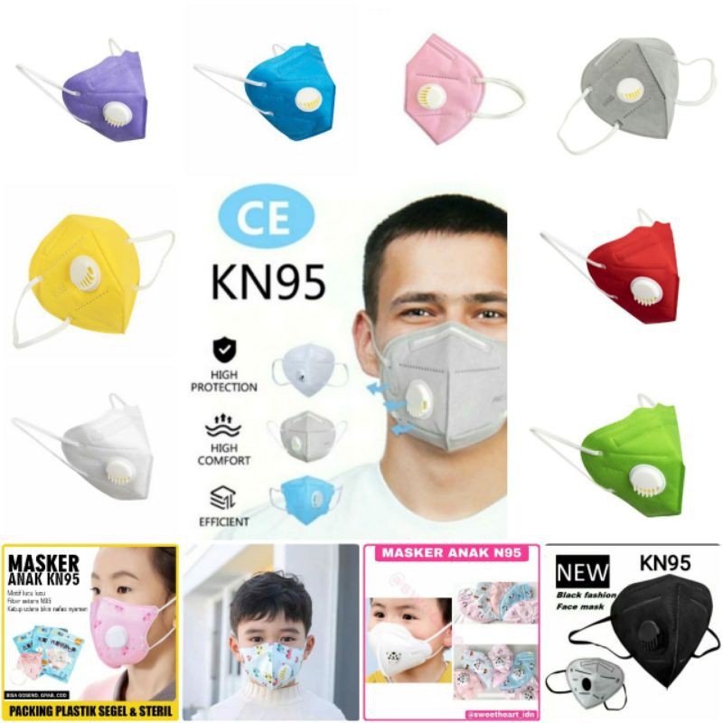 Masker KN95 RESPIRATOR / VALVE / KATUP 5PLY READY 9 WARNA  Harga Satuan