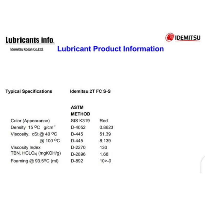 IDEMITSU 2T FC-SEMI SYNTHETIC OLI SAMPING  2TAK