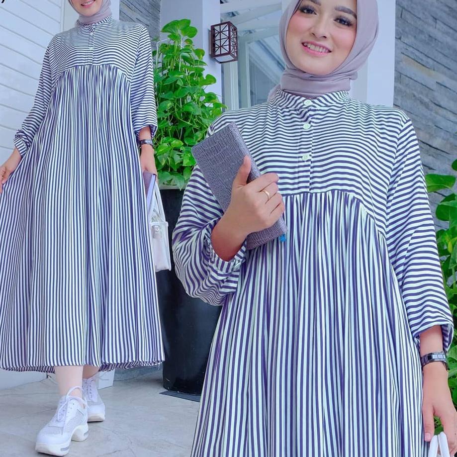 Menarik Tunik Salur Jumbo XL, XXL, XXXL Katun Viscose Jawani Midi Dress Gamis Terbaru 2021 Casual Dr
