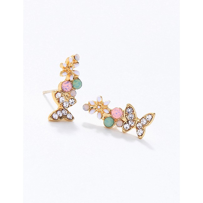 LRC Anting Tusuk Fashion Color Diamond Butterfly Flower Earrings With Diamonds D84691