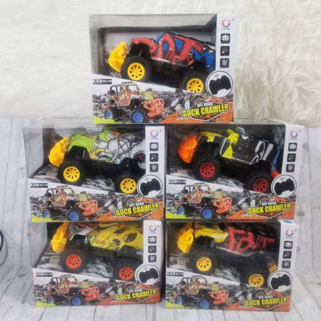 Mainan mobil remote control jeep polisi mini car rc rock crawler 1:43 dino