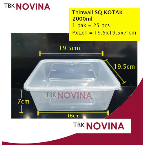 [25PCS]Thinwall 2000ml SQUARE food container box tempat makan plastik kotak nasi penyimpanan makanan kulkas