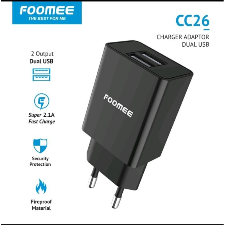 Charger Hp FOOMEE CC26 2USB 5V2.1A Cas Hp Cocok untuk Smua Type Hp
