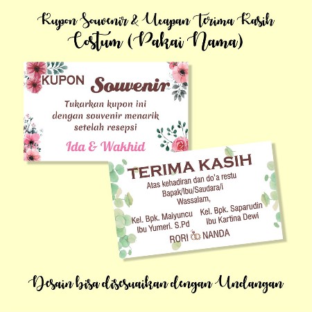 Kartu Souvenir Pernikahan Dan Ucapan Terima Kasih Costum Pakai Nama Shopee Indonesia