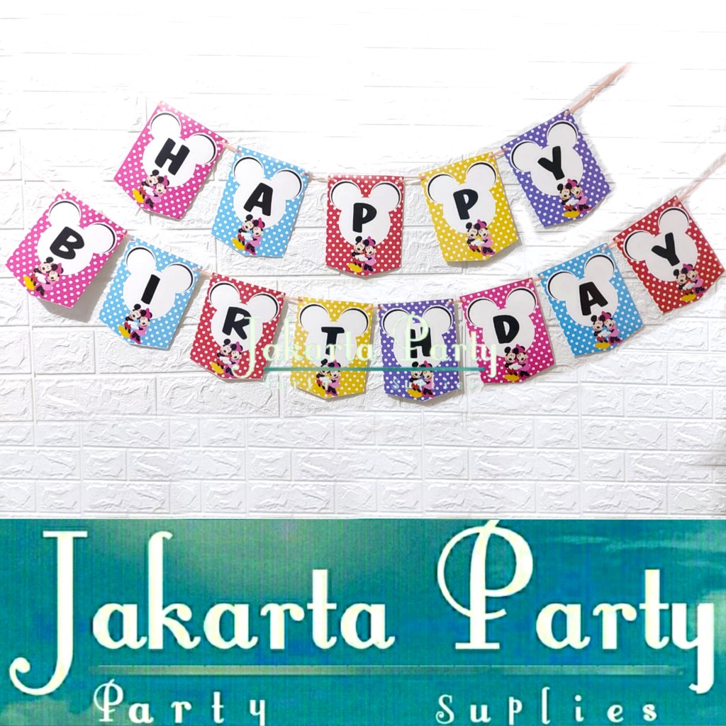 Banner HBD Mickey Minnie #3 / Bunting Flag Mickey Minnie / Party Flag Mickey Minnie