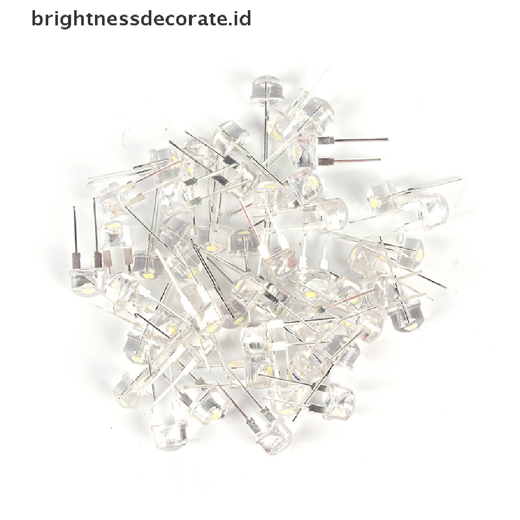 50pcs / lot Lampu Dioda Pemancar Cahaya Putih Terang 8mm Untuk Sedotan