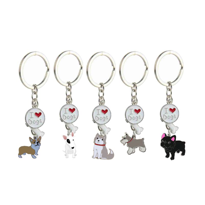 SIY  I Love My Dog Lovers Corgi Husky Bulldog Pet Puppy Pendant Key Chain Jewelry