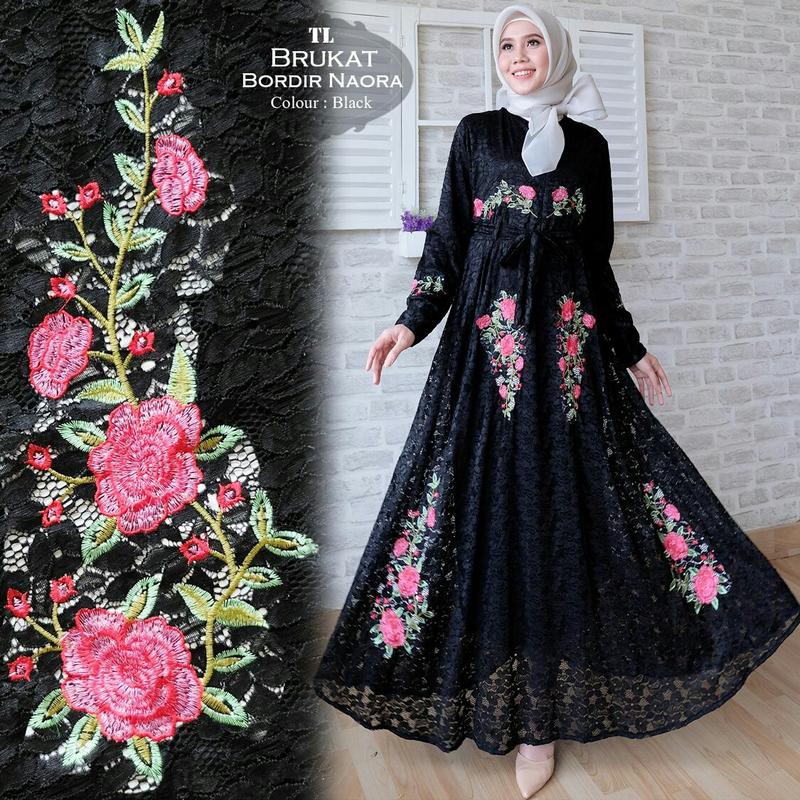 model baju muslim gamis terbaru dan modern Maxi Brukat Naora