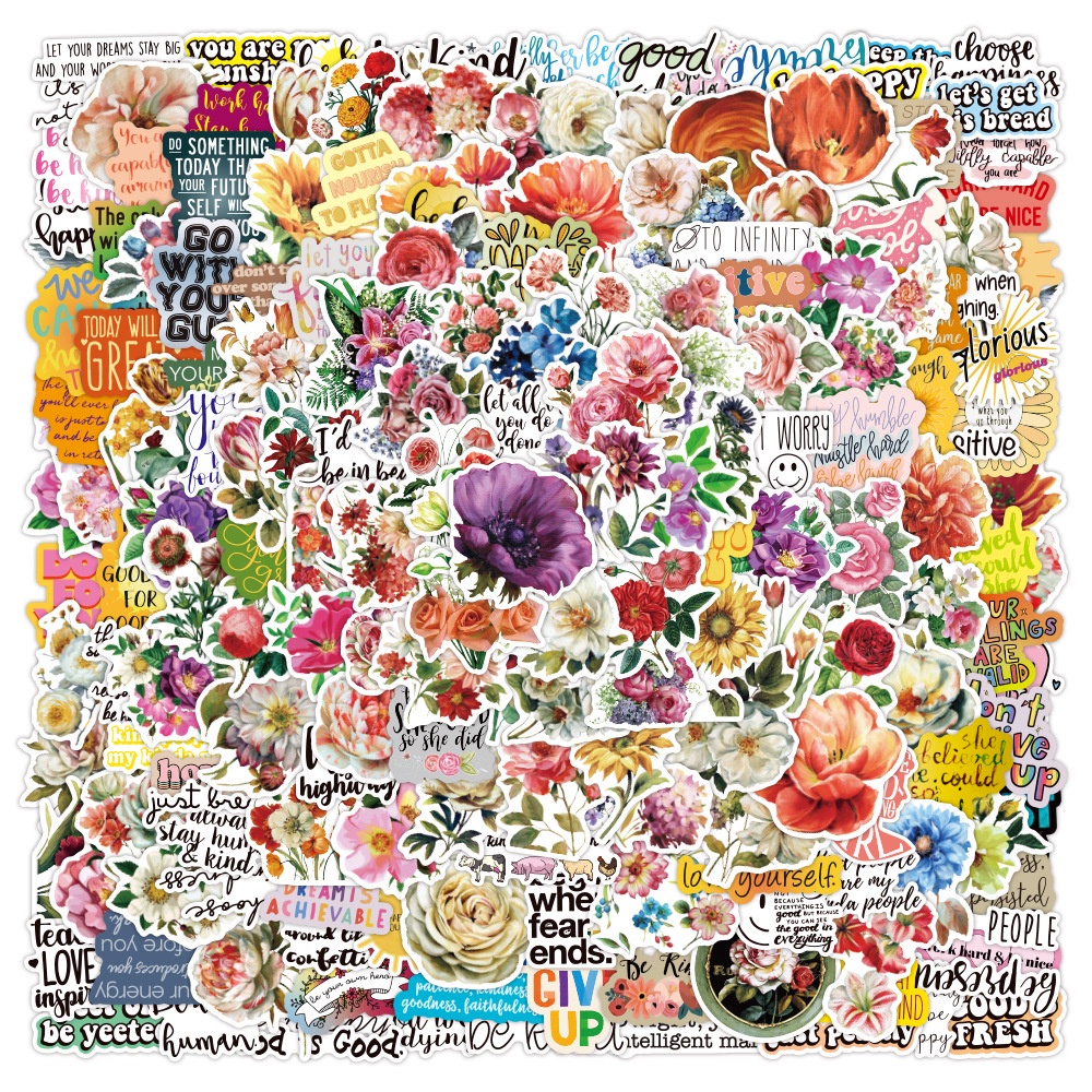 200Pieces Inspirational Classics Flowers Laptop Luggage Case Decoration Stickers