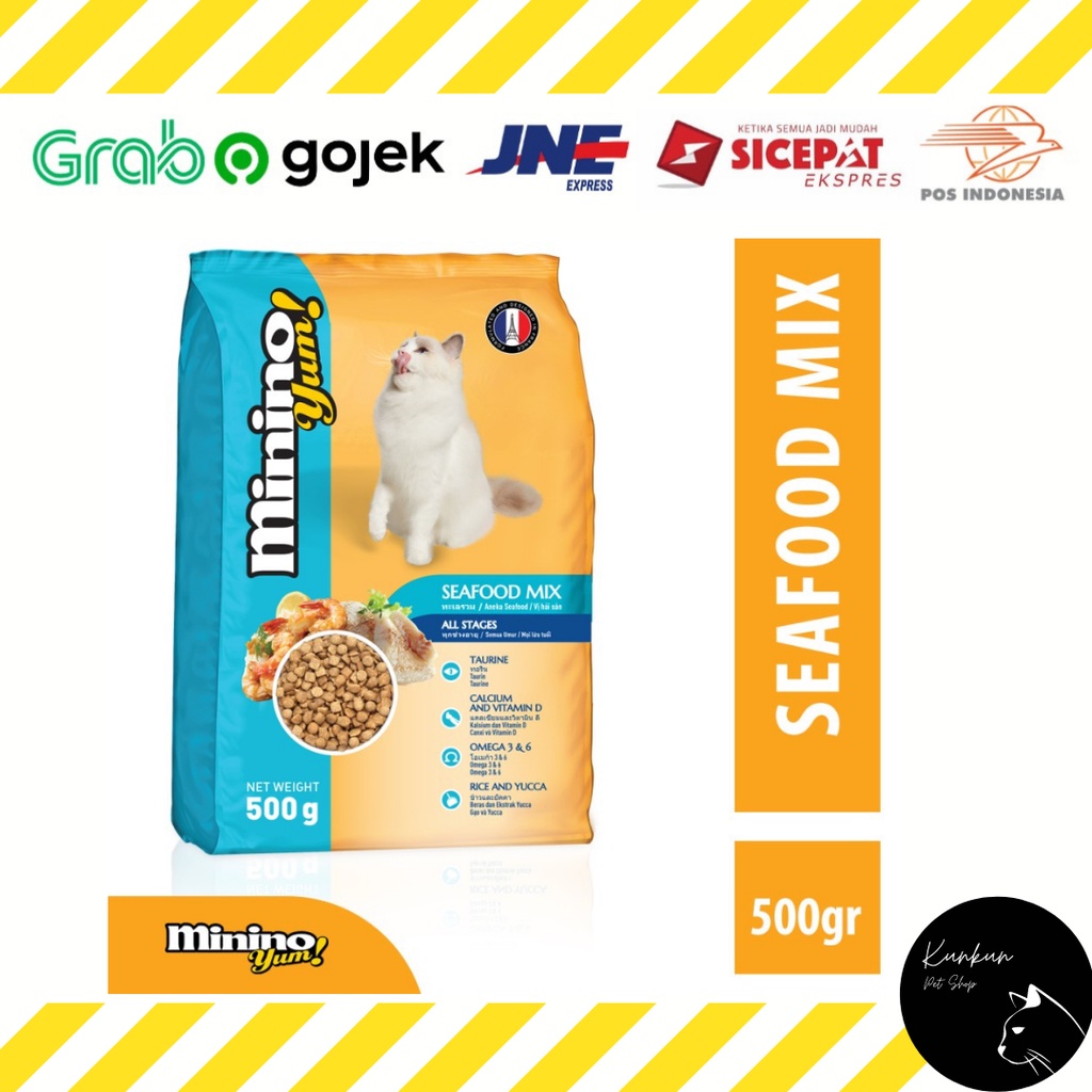 MININO YUM ADULT & KITTEN (ALL STAGE) SEAFOOD - 500GR (DRY CAT FOOD)