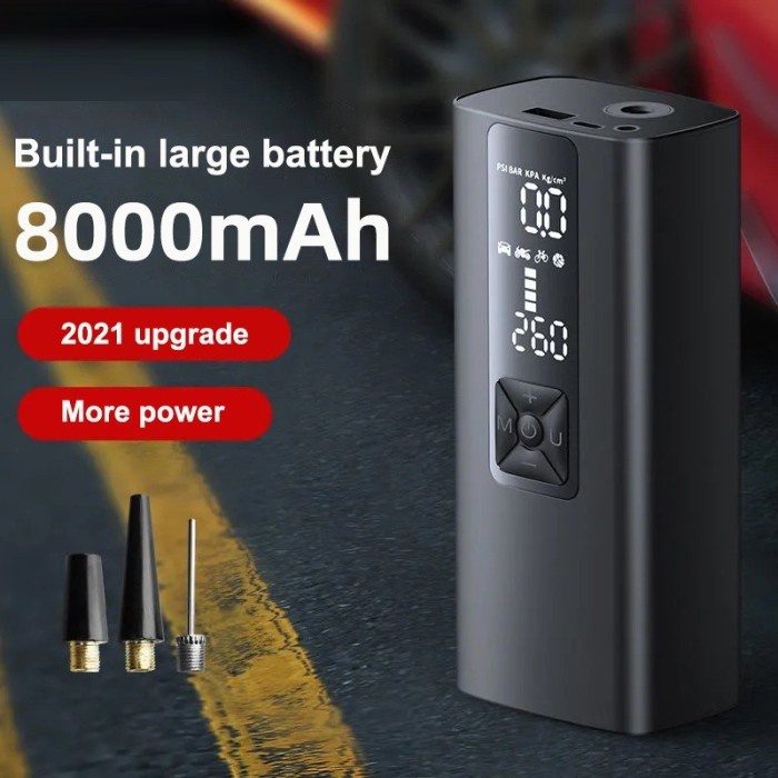 Mini Portable Air Pump Electric Pompa Angin Ban Elektrik  Sepeda Motor Mobil Car Wireless 8000 MAH