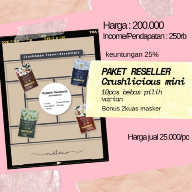 Paket Reseller Masker crushlicious Kyau nutrilash lea gloria goldenviera beautetox runaskin huppies