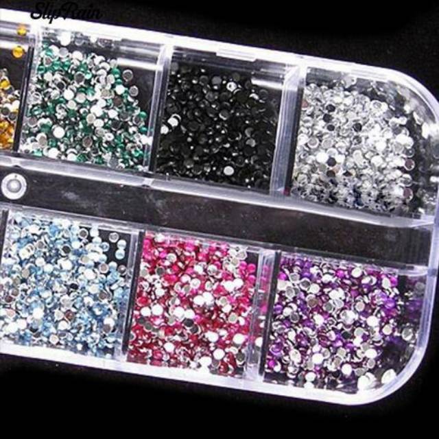 Bling 2mm Warna Campuran Nail Art Tips Acrylic Manicure Nails + Case