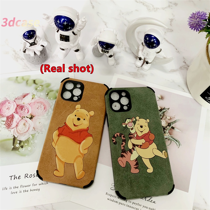 Casing Soft Case Realme C11 2021 C21 C20 C15 C12 5 5S 5i 6i C17 7i C1 C2 C3 C3i C20A realme Narzo 20 10 10A 20A 30A A15 A7 A5S A9 A5 2020 Cartoon Cute Winnie the Pooh Lamb Skin Leather Case