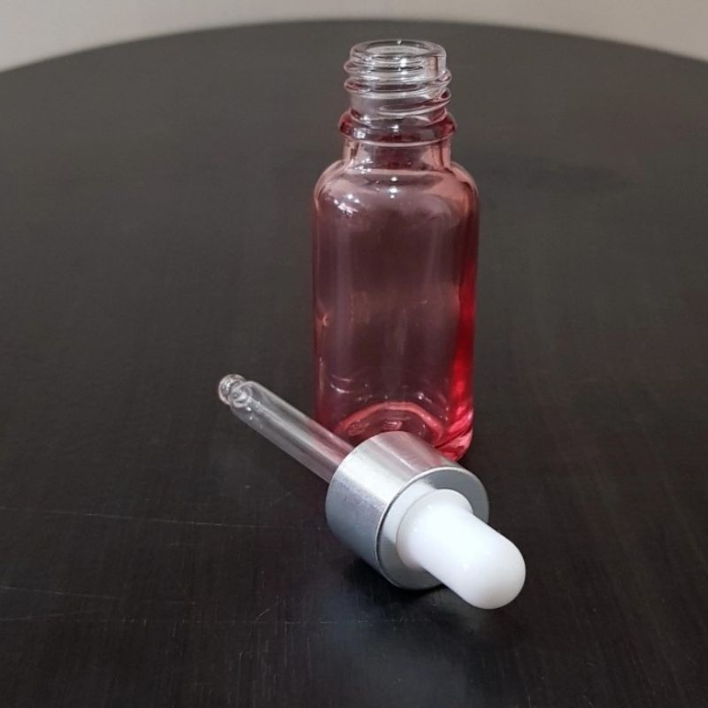 botol pipet kaca 20ml tebal pink bening - ring almunium silver