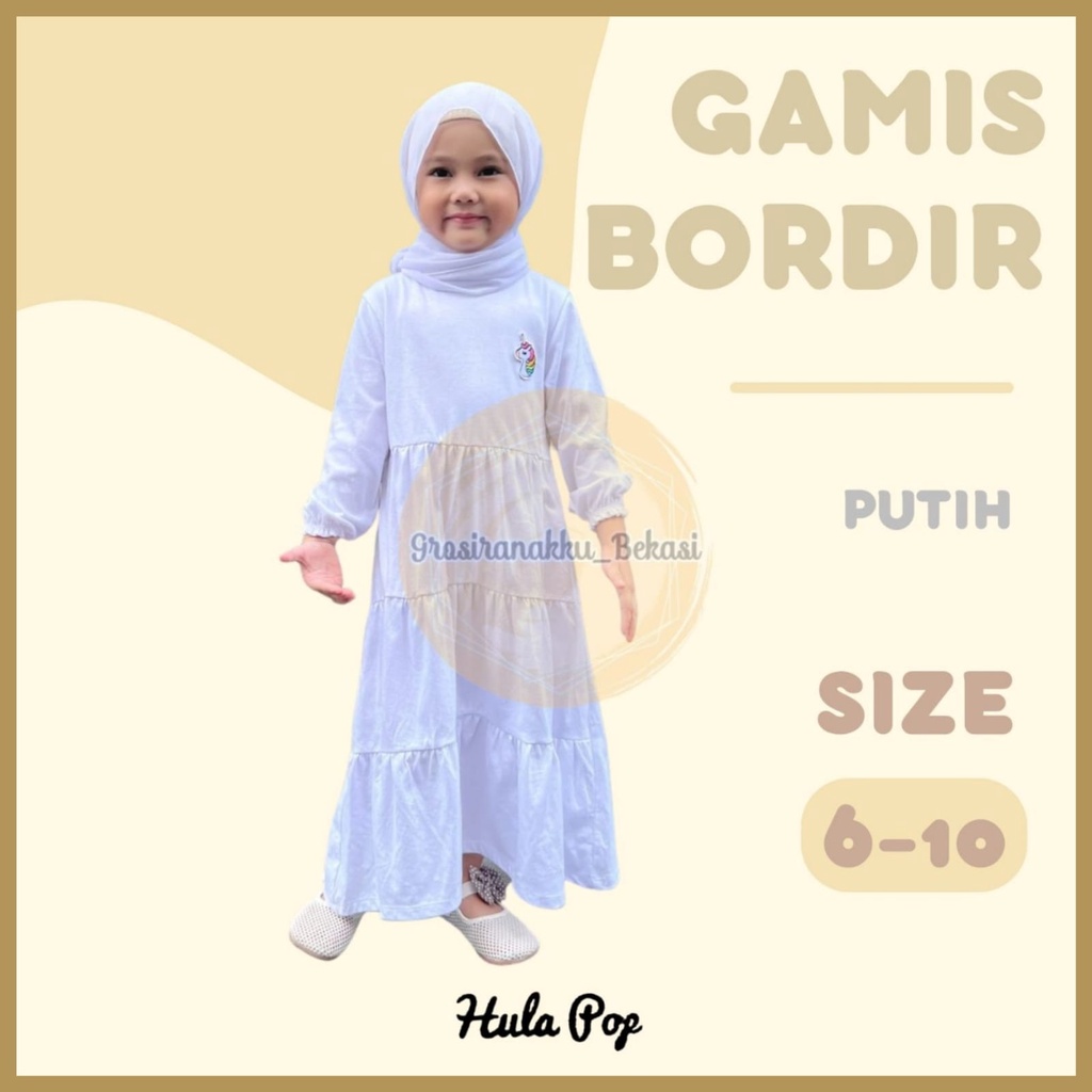 Gamis Putih Manasik Haji Anak Hullapop Size 6-10Thn