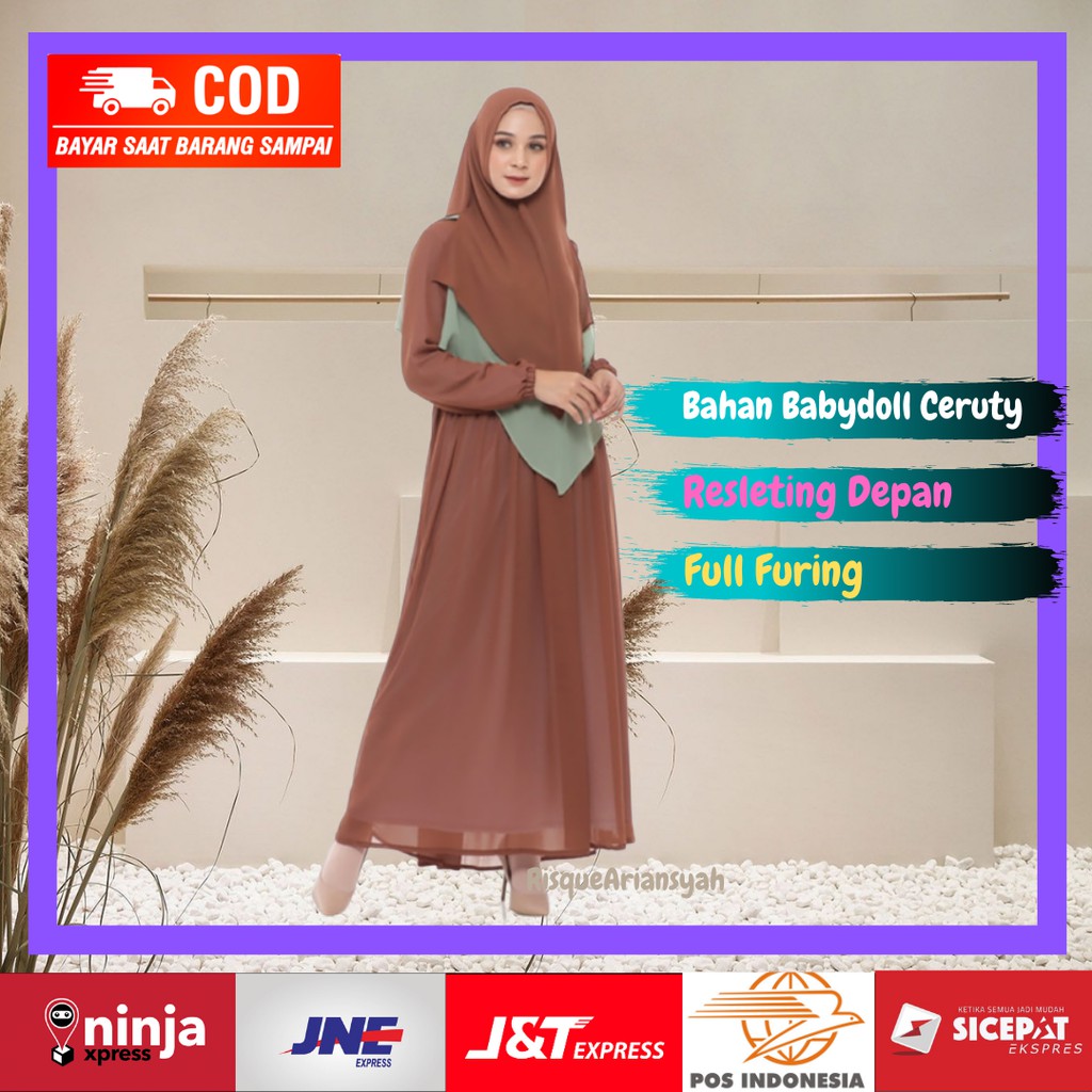 RQ 021 COD Baju Gamis Syari Wanita Terbaru Dress Lebaran 2021 Murah Fashion Wanita Busui Kekinian