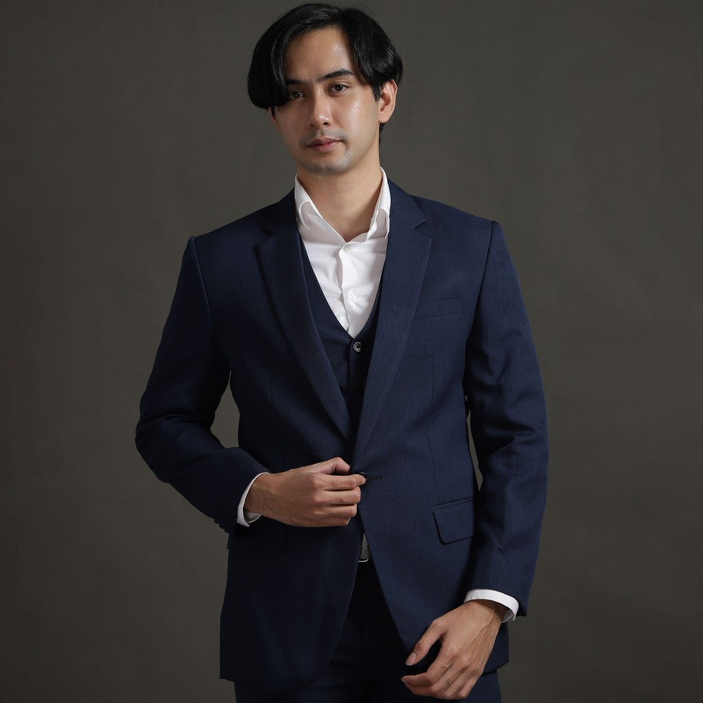 Setelan Jas Celana &amp; Rompi Biru Navy Premium - VENTE SERIES - GOLDY OUTFIT