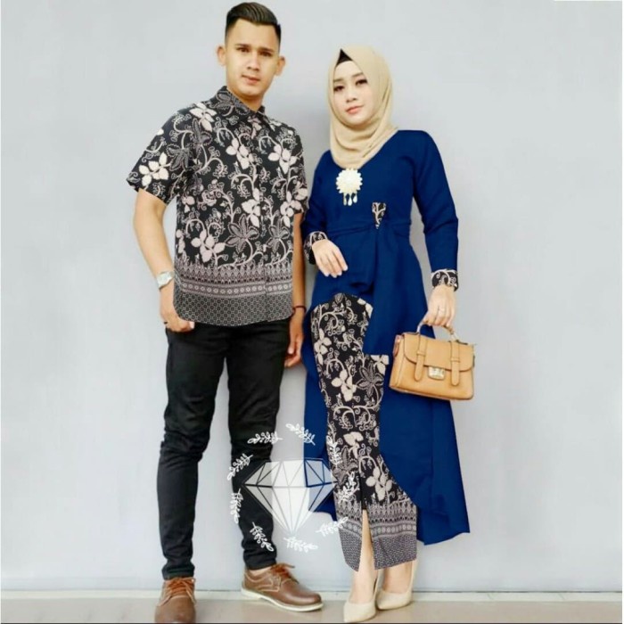 [AR] Batik/ Muslim Wanita Couple Pria Pesta Kondangan kekinian Kapelan Nikahan Cowok cewek Baju Pesta 2022 Baju Couple Kekinian Baju Cople Ramadhan