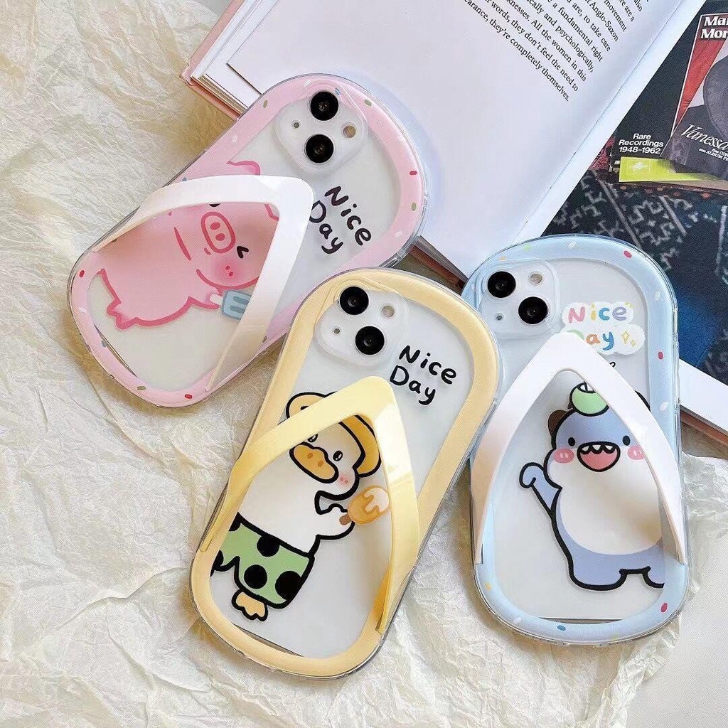 Soft Case Desain Sandal Selop Motif Hewan Untuk iPhone 11 / 13pro Max / X 12