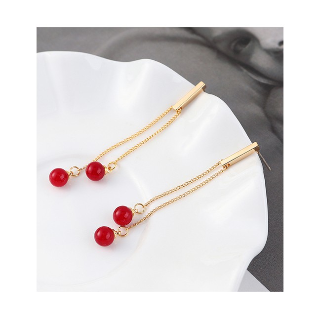 LRC Anting Tusuk Fashion Plated Gold Ball Tassel S925 Silver Needle Stud Earrings Y62319