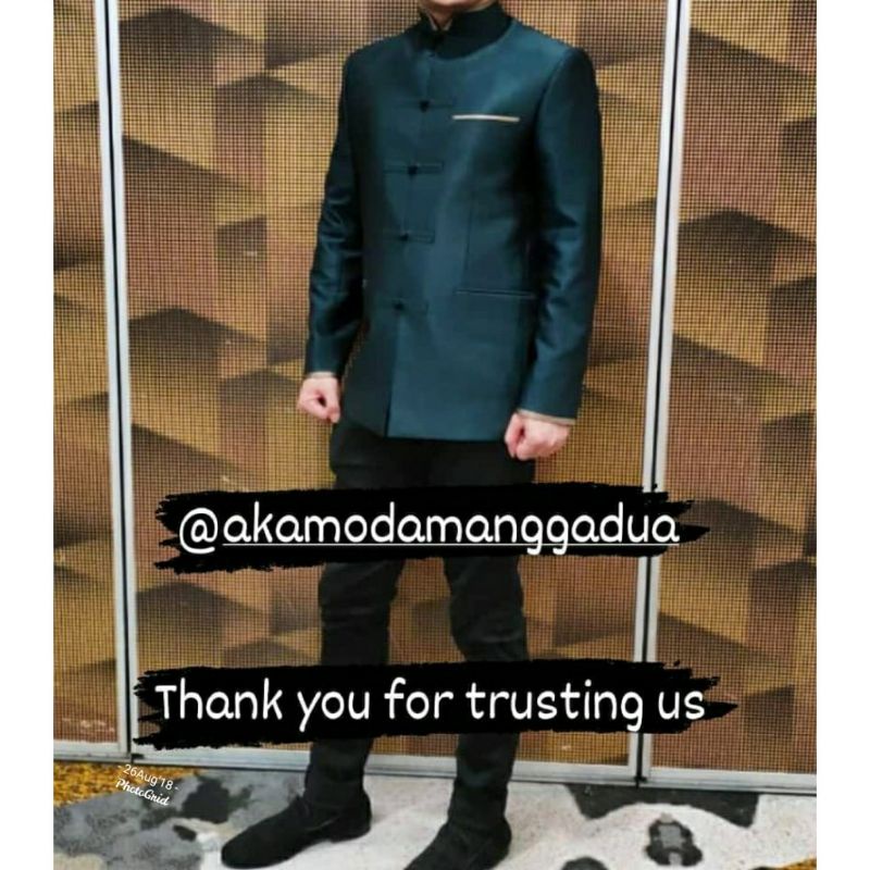 Chongsam pria / qipao pria / jas pria hijau emerald