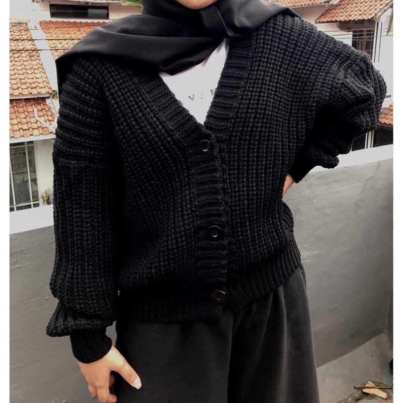 Eireen Cardigan Crop Premium| Nacara Outer Kardigan Wanita 7 GAUGE Special-Hitam