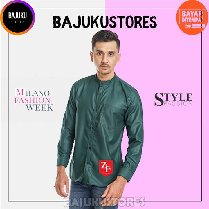 Kemeja Koko Lengan Panjang Pria Dewasa Putih Hitam Polos Dan Warna Hijau Botol NU Katun Toyobo Tyo T