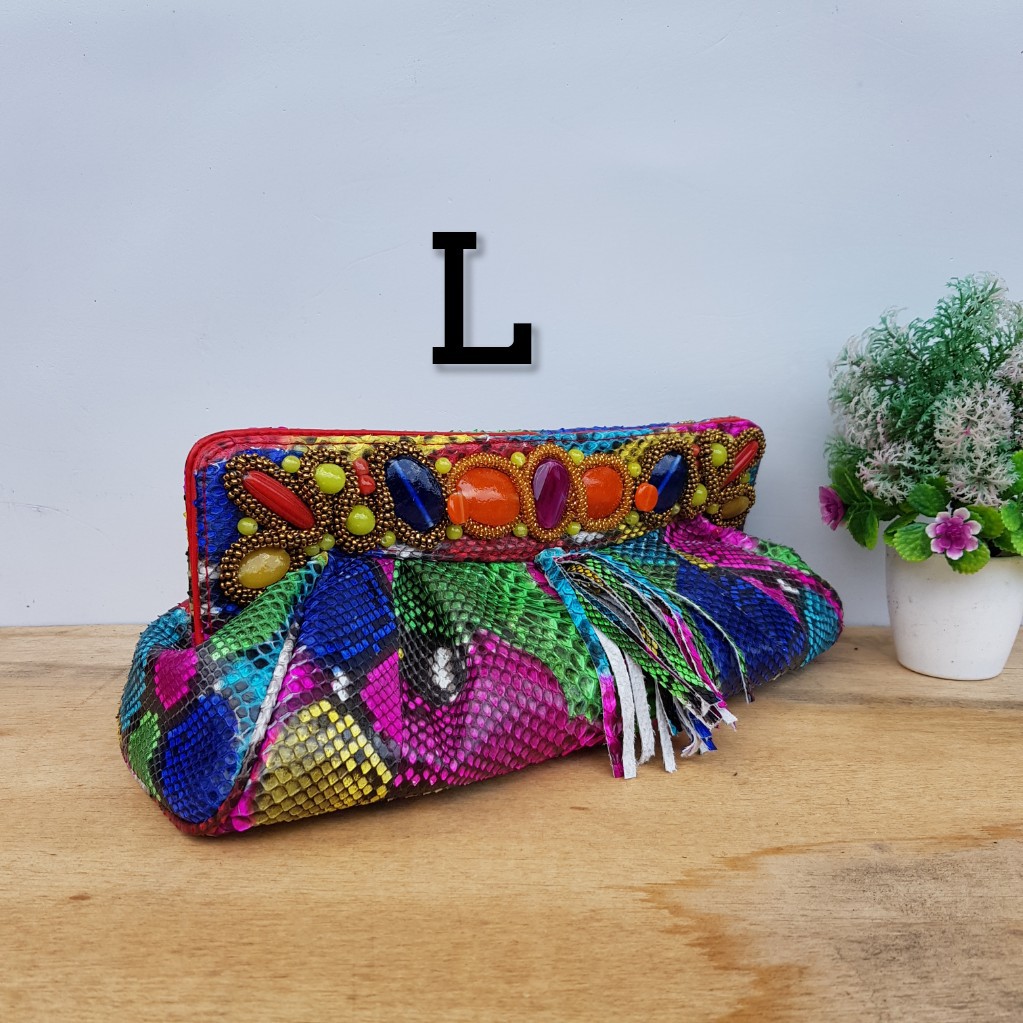 Clutch Tas Kulit Ular Phyton Khas Lampung Model Roteli